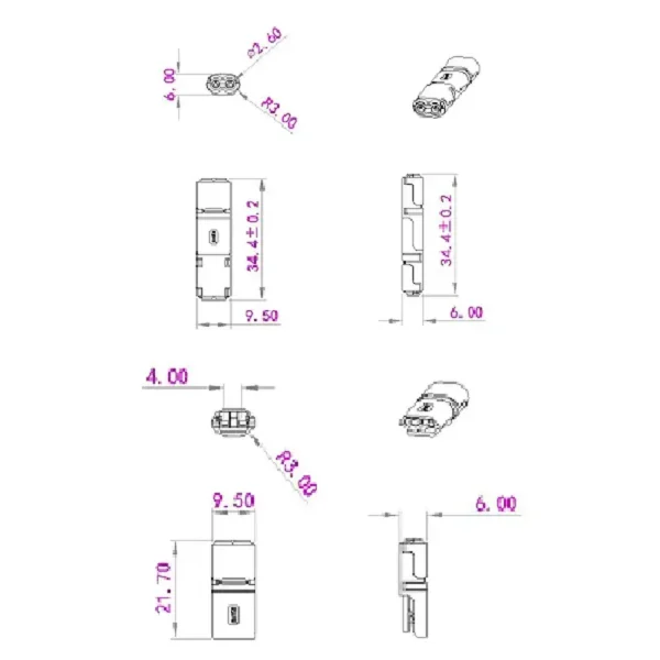 2 PIN Kabel Stecker PWJ-I2 Masse