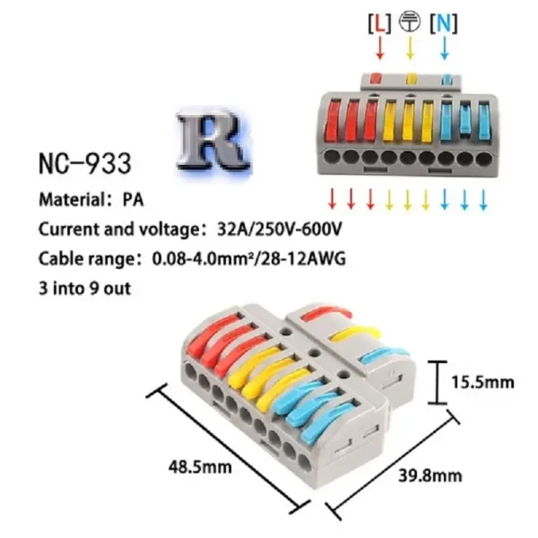 Kabelklemme 9 Polig Leiter Kabel Splitter NC-933
