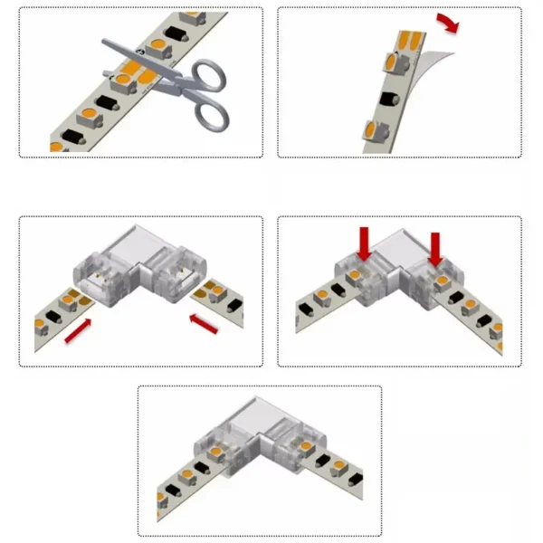 2 PIN LED Eckverbinder 10mm SMD Strip anwenden