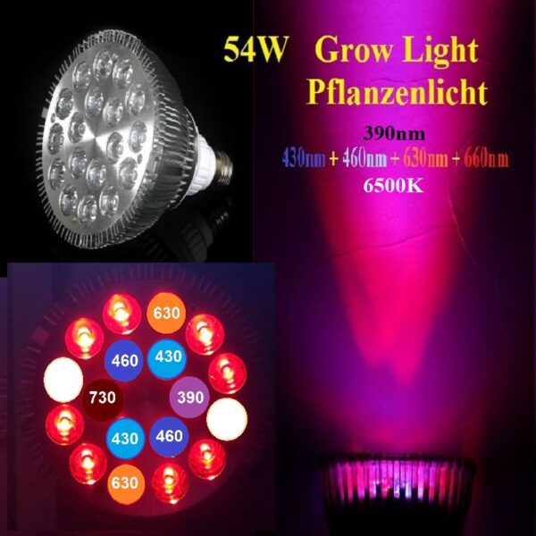 Grow LED Pflanzenlampe 54W Pflanzenlicht Vollspektrum E27 für Zimmerpflanzen