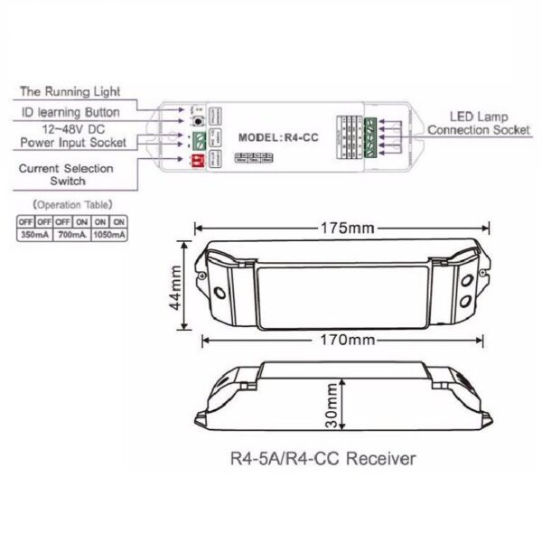 LTECH R4-CC LED RGBW 4 Kanal Streifen Controller Dimmer 2.4GHz Kabellos DC 12V-48V T-PWM