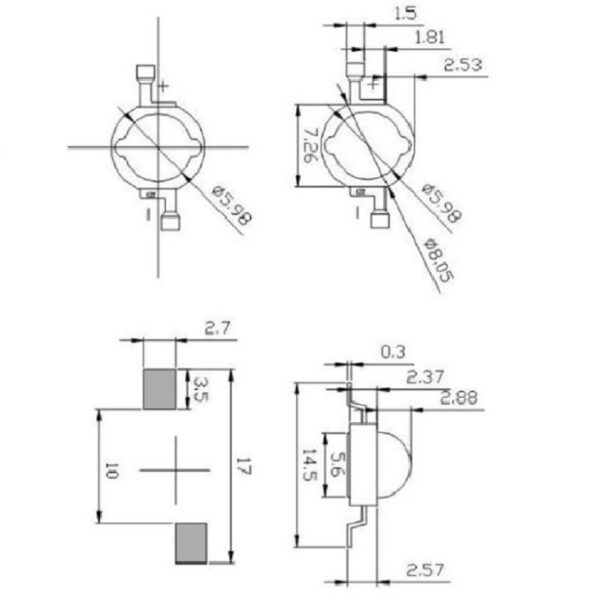 3W LED Emitter Chip IR Infrarot 730nm-750nm 2.2V-2.4V 700mA Epistar