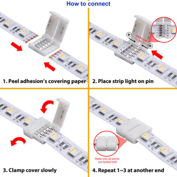 5 PIN LED Strip Verbinder Steckverbinder Stecker für 12mm breite Streifen RGBW