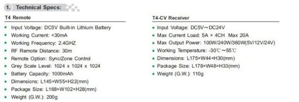 LTECH T4 RGBW 8 Zonen Fernbedienung RF 2.4G LED T-PWM WIFI Wireless