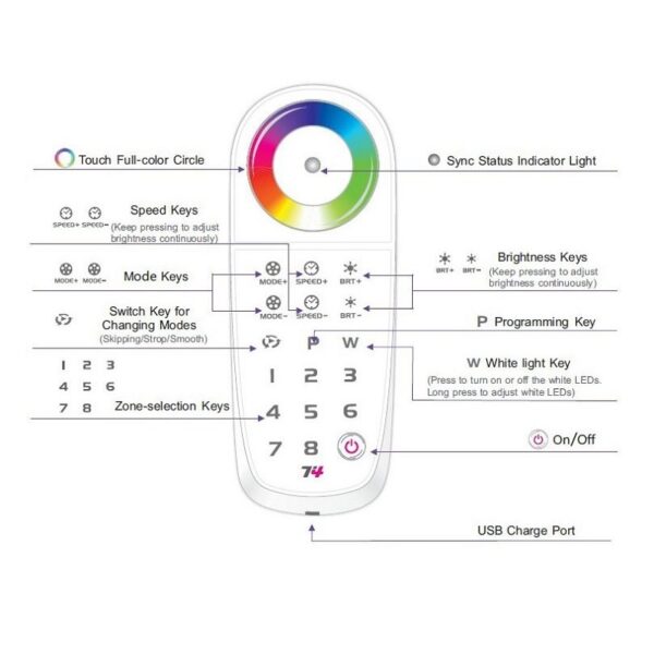 LTECH T4 RGBW 8 Zonen Fernbedienung RF 2.4G LED T-PWM WIFI Wireless