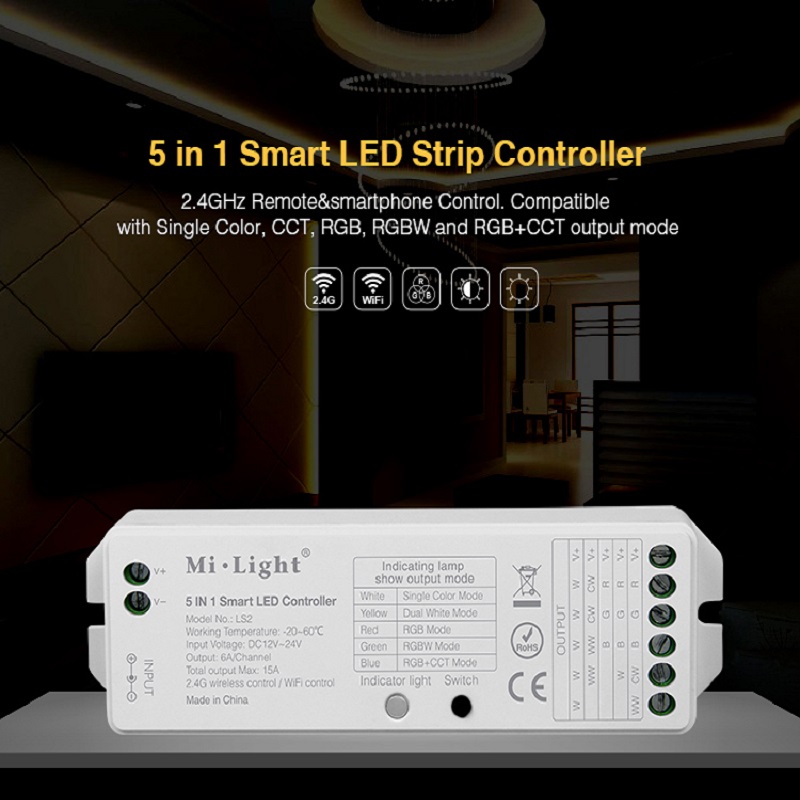 LED Strip Controller LS2 5in1 RGB+CCT Streifen 2.4G Dimmer MiBoxer MiLight 3 LED Strip Controller LS2 5in1 RGB+CCT Streifen 2.4G Dimmer MiBoxer MiLight