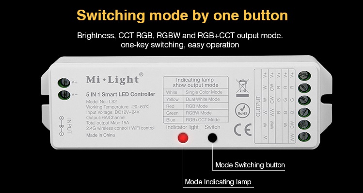 LED Strip Controller LS2 5in1 RGB+CCT Streifen 2.4G Dimmer MiBoxer MiLight 4 LED Strip Controller LS2 5in1 RGB+CCT Streifen 2.4G Dimmer MiBoxer MiLight