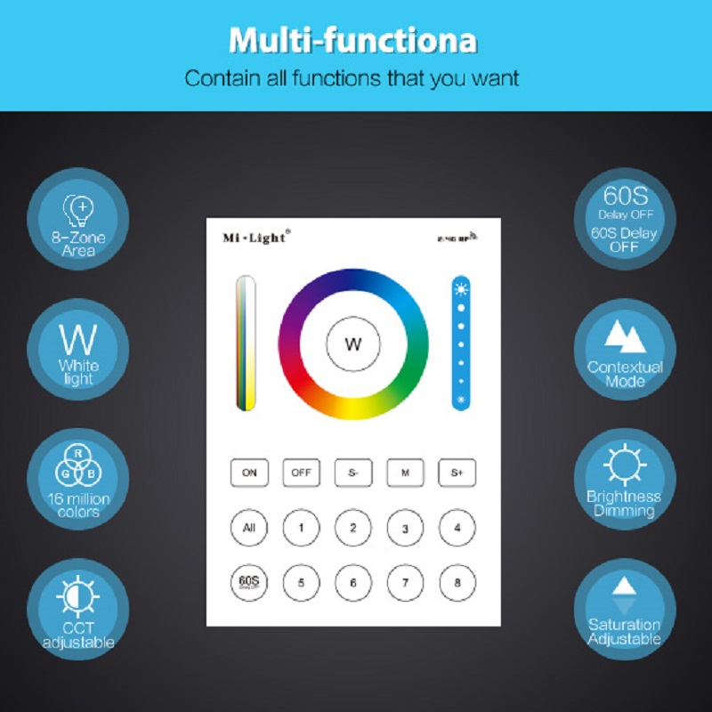 Mi-Light B8 Touch Panel 8 Zonen 2.4G RGB+CCT WiFi 3 Mi-Light B8 Touch Panel 8 Zonen 2.4G RGB+CCT WiFi