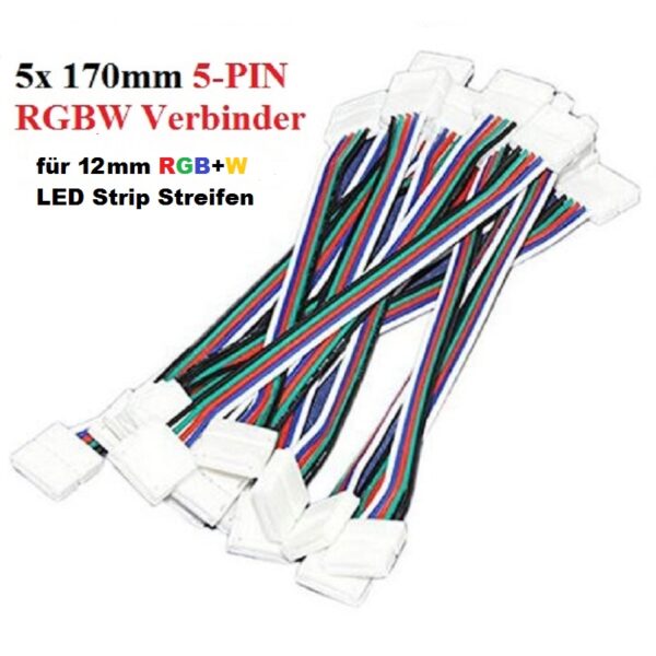 5 PIN Verbinder Brücke Stecker für 12mm breite LED Strip zu Strip Streifen Band