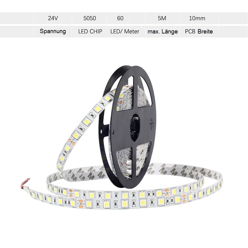 24V LED Streifen Kaltweiss 6500K SMD 5050 IP65 Wasserdicht 300 Leds dimmbar 4 24V LED Streifen Kaltweiss 6500K SMD 5050 IP65 Wasserdicht 300 Leds dimmbar